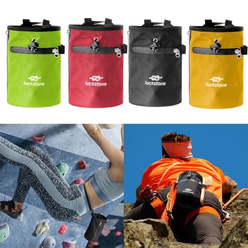 Climbing Chalk Bag with Drawstring Closure Nylon Gymnastics Powder Bucket for Rock Climbing Weightlifting Bouldering Adjustable Waist Belt and Carabiner(Red) - size: Red