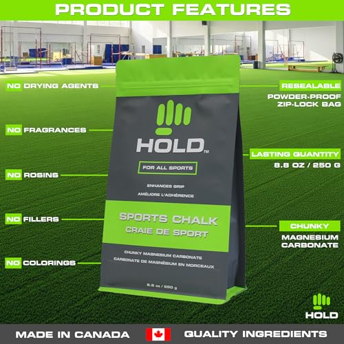 HOLD Sports Chalk – Pure Magnesium Carbonate for Climbing, Weightlifting, Gymnastics & Powerlifting – No Additives, Non-Toxic, Sweat-Resistant, Strong Grip Performance - style: Chunky