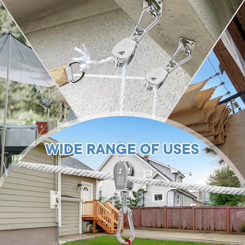 6X 304 Stainless Steel M20 Single Swivel Rope Pulley Blocks with Snap Hooks | 360° anti-twist swivel pulley. For lifting, towing & hanging wire rope on crane/outdoor. Has spring snap hooks for fast fit - size: M20-6pcs