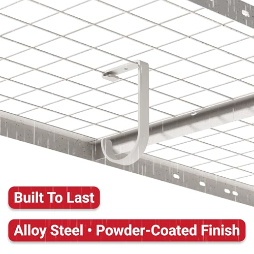 FLEXIMOUNTS 4 Pack Add-On Storage Flat Hooks, White | Accessory for Garage Ceiling Rack and Wall Shelving, Max Weight Capacity up to 50 lbs - color: White