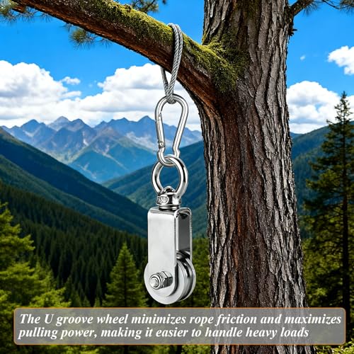 Cable Pulley Wheel Stainless Steel Snatch Rigging Blocks Heavy Duty Rope Pulley Swivel Pulley Block with Carabiner for Rigging Lifting Gym Equipment 2pcs 1.34in - size: 2 pcs