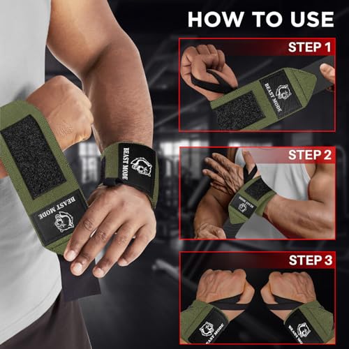 TECEUM Elastic Cotton Weightlifting Wrist Wraps with Thumb Loops, 1 Pair - color: Military Green, style: 12" – Beast Mode