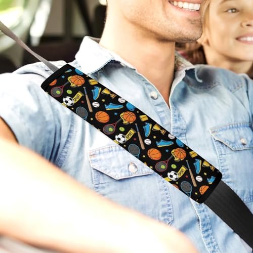 2 Pack Sports Basketball Football Baseball Tennis Ball Pattern Car Seat Straps Shoulder Pads Universal Fit Neck Strap Covers for Adults and Children, All Vehicles, Pressure Relief - color: Pattern 915