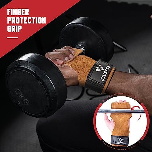 COFOF Weight Lifting Wrist Strap, Double Layer Leather Wrist Strap for Deadlift and Powerlifting, Adjustable Neoprene Padded Gym Workout Lifting Hooks (Pair) - color: Brown