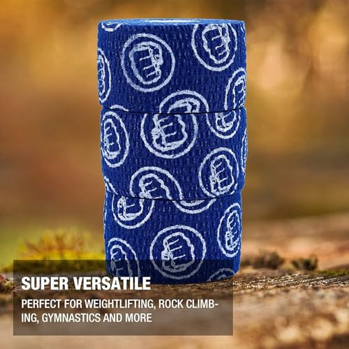 WOD Nation Flexible Hook-Grip Athletic Tape – Easy-Tear, Sweat-Proof Thumb & Finger Strips for Weightlifting - color: Blue
