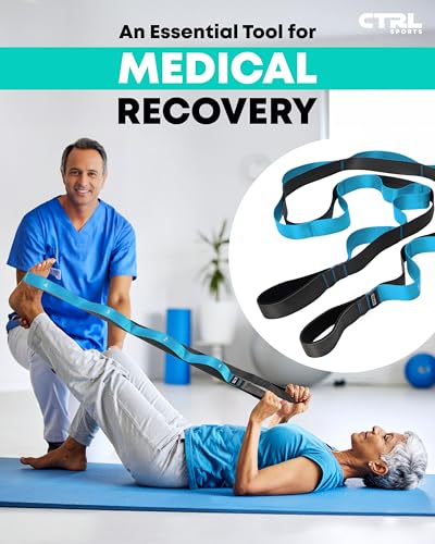 Stretching Strap with Loops - Non Elastic Stretch Band for Physical Therapy, Yoga Strap for Stretching Equipment, Stretch Bands for Exercise and Flexibility - Fascia, Hamstring & Leg Stretcher Belt - style: 12 Loops - Blue