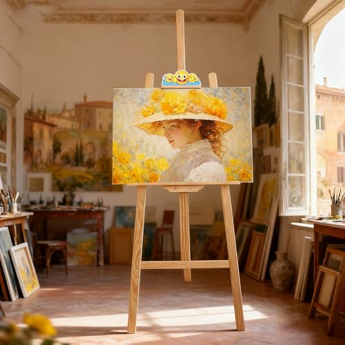 Smiley Wooden Easel for Painting, Wedding Signs & Display, Adjustable | Adjustable foldable wooden easel for painting canvas. Sturdy A-frame pine stand for wedding signs, displays & studio use. - color: Primary Colour