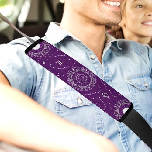 2 Pack Sun Moon Astrology Chart Purple Car Seat Straps Shoulder Pads Universal Soft and Comfortable Seat Belt Cushion for Adults and Children, Stroller Pushchair High Chair - color: Pattern 596