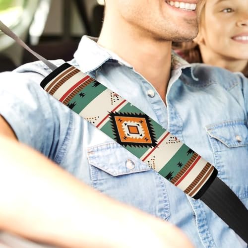 2 Pack Southwestern Boho Green Aztec Southwest Car Seat Belt Pad Soft Padded Harness Pads Strap for Child, Car Seats Pushchair Strollers High Chair Pushchair, Anti-Slip Pad - color: Pattern 975