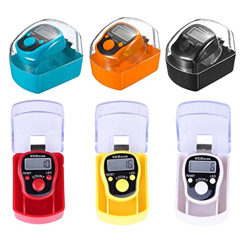 6-Pack Digital Tally Finger Counter with Led, Colorful Tasbeeh Tasbih 5-Digits Counter Clickers with Led Light, Carry Ring, Individual Hard Case for Muslims Pray Knitting Track Golf Lap - color: Bright color