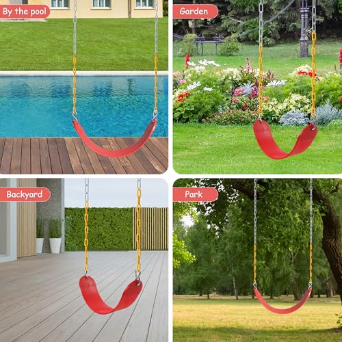 Sunnyglade 2PCS Swings Seats Heavy Duty with 66" Chain Support 250lb Red | Playground Outdoor Swing Seat Replacement with Snap Hooks, Coated Chains, Soft Eva Seat, Non-Slip Design & 250 Lb Capacity - color: Red