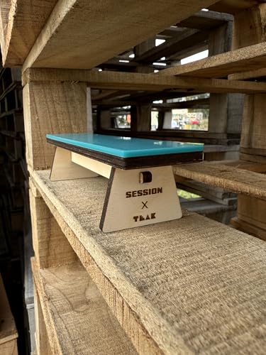 Teak Tuning x Session Wooden Fingerboard Obstacle - The Bench, Baltic Birch Wood with Teal Acrylic Surface, 7 7/8 x 1 3/4 x 1 3/4 Inches