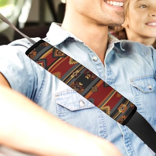 2 Pack Geometric Tribal Aztec Red Car Seat Straps Shoulder Pads Breathable Shoulder Protector for Elderly Support, Most Cars, Pressure Relief - color: Pattern 172
