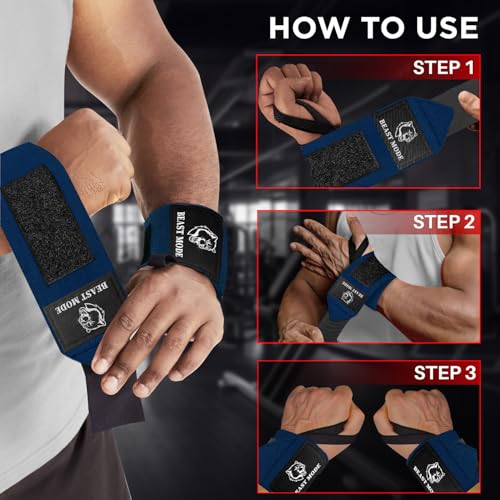 TECEUM Elastic Cotton Weightlifting Wrist Wraps with Thumb Loops, 1 Pair - color: Navy Blue, style: 12" – Arms on Fire