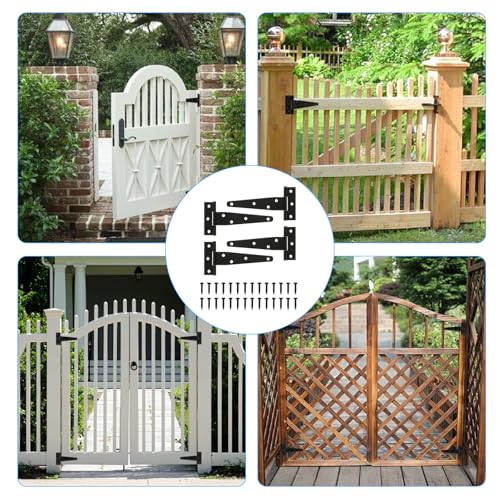 4 Pcs 5 inch T Strap Hinges Heavy Duty, Shed Door Gate Hinges | 5 inch t hinges Heavy Duty Black Outdoor Tee Hinge for Wooden Fences, Barn Door Gates Hinge for Shed Door Hardware - size: 5 Inch