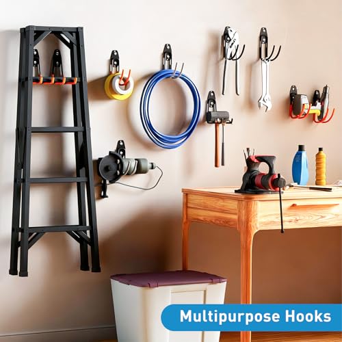 GeeWatom Garage Storage Utility Hooks,Garage Garden Tool Organizer,Steel Wall Mount Hooks, Large Garden U Hooks (2 Pack) - color: Orange