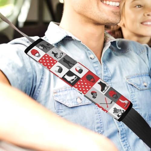 2 Pack Hockey Red Grey Plaid Seat Belt Shoulder Pad Universal Soft and Comfortable Seat Belt Covers Cushion for Kids, Most Cars, Comfortable Driving - color: Pattern 490