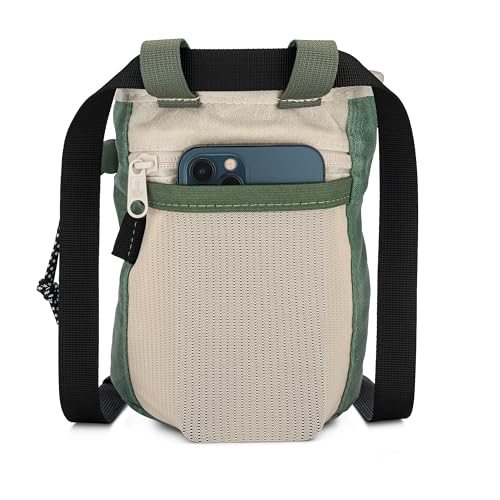 Oso Supply Co - Waxed Canvas Chalk Bag - Zipper Pocket & Mesh Pouch for Bouldering, Rock Climbing, Gym, Weightlifting – Water-Resistant, Adjustable Belt, Wide Opening - color: Sage