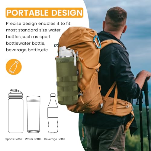 Molle Water Bottle Holder, Upgraded 1000D Nylon Tactical Molle Water Bottle Pouch, Sports Water Bottle Bag Bottom Mesh Lining Hydration Carrier for Camping, Climbing, Hiking and Travelling - color: Green-2pack