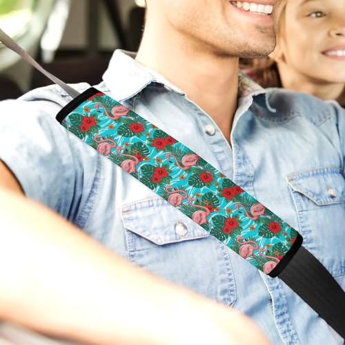 2 Pack Hawaiian Pink Flamingo Flower Seat Belt Shoulder Pad Universal Soft and Comfortable Seat Belt Covers Cushion for Kids, Most Cars, Comfortable Driving - color: Pattern 85