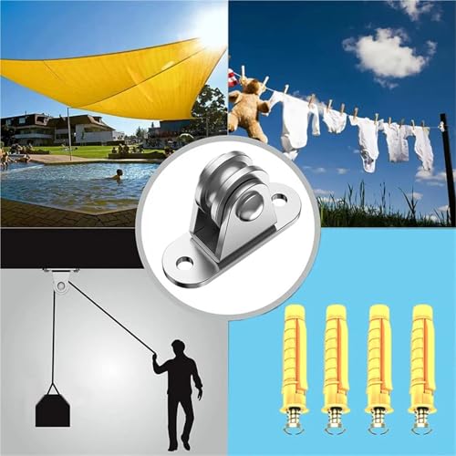 U Groove Stainless Steel Wall Pulley 6PC Heavy Duty Fixed Pulley with Mounting Screws and Expansion Pulley Block Kit Wall-Mounted Pulley Detachable Loading 176 Lb