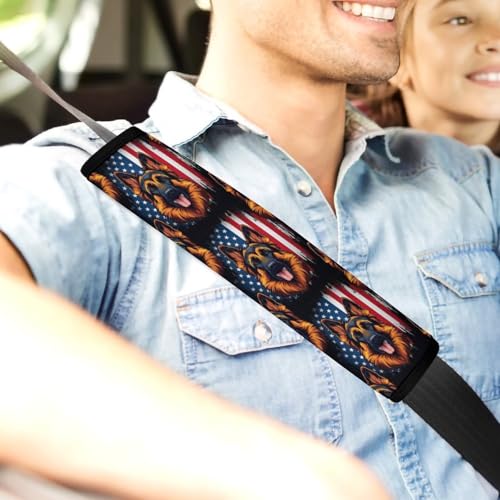 1 Pair Universal Soft and Comfortable Seat Belt Shoulder Pad for Adult Use, Stroller Pushchair High Chair, America Flag German Shepherd Neck Strap Covers, Anti-Slip Pad - color: Pattern 718