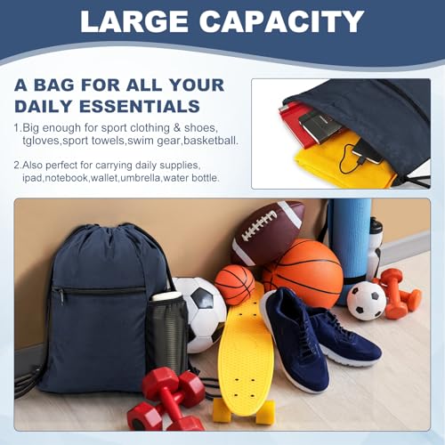 HOLYLUCK Men & Women Outdoor Sport Gym Sack Waterproof Drawstring Backpack Bag (Standard with drawstring, Navy Blue) - color: Navy Blue, style: Standard With Drawstring