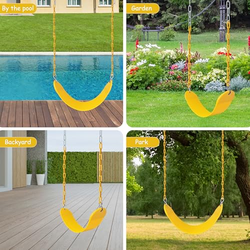 Sunnyglade 2PCS Swings Seats Heavy Duty with 66" Chain Support 250lb Yellow | Playground Outdoor Swing Seat Replacement with Snap Hooks, Coated Chains, Soft Eva Seat, Non-Slip Design & 250 Lb Capacity - color: Yellow