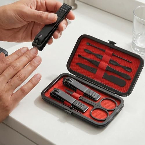 Manicure Kit for Women Men-Manicure Set with Case, Nail Clippers, Portable Nail Care Kit for Travel Home Personal Grooming(Red 7 in 1) - color: Red