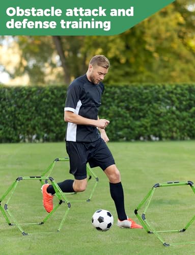GHB Hex Agility Rings Speed Rings with Carrying Bag 6 Set Portable Hexagon Rings, Agility Ladder for Agility Footwork Training - color: Green