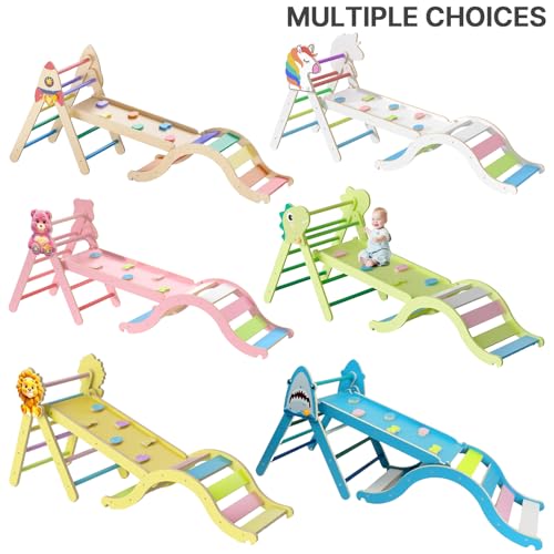 Pikler Triangle Set with Cushion, 9-in-1 Climbing Toys for Toddlers Inside, Foldable Wooden Climbing Toys Indoor Montessori Climbing Set for Toddler 1-3