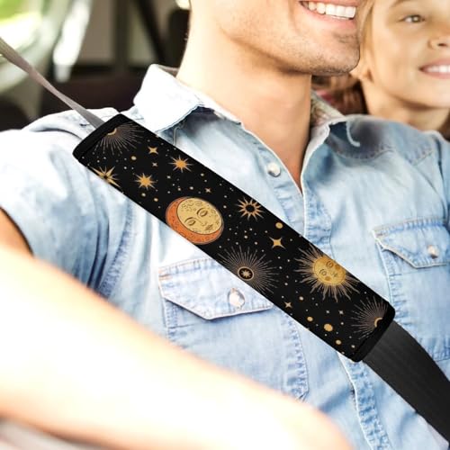 2 Piece Universal Soft and Comfortable Seat Belt Shoulder Pad for Kids, Most Cars, Celestial Sun Moon Stars Mystical Seat Belt Covers Cushion, Neck and Shoulder Support - color: Pattern 1203