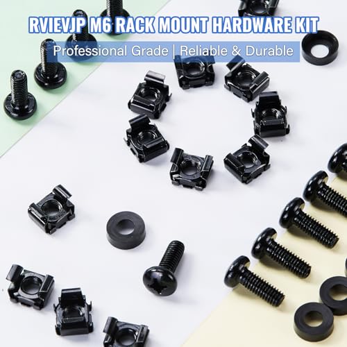 50 Pack M6 x 16mm Rack Mount Cage Nuts, Screws & Washers for Server Cabinet, Network Rack Accessories, Routers - Free Self-Locking Cable Ties
