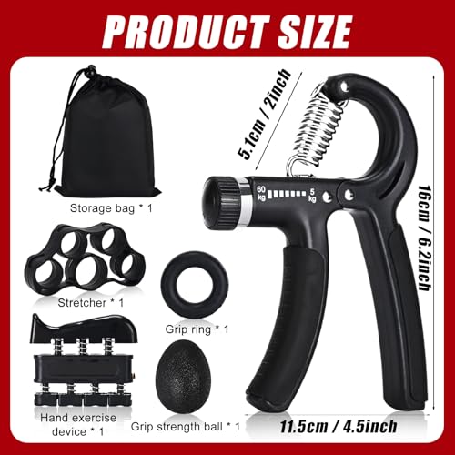 Hand Grip Strengthener,Grip Strength Trainer,22-132 Lbs Adjustable Resistance Forearm Exerciser Workout for Rehabilitation Athletes Climbers Musicians - color: black 5 pack