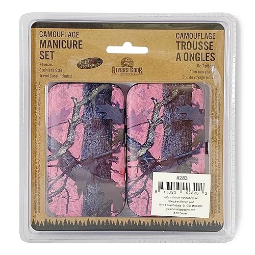Rivers Edge Products Rivers Edge Products 7-Piece Nail Manicure Kit, Stainless Steel, Pink Camo - style: 7-piece Pink Camo