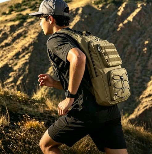 Hydration Backpack, Tactical Molle Water with 3L TPU Water Bladder | Lightweight Military Hydration Daypack for Hiking, Running, Cycling, Climbing, Biking, 105 oz, Breathable Back Panel - color: Khaki