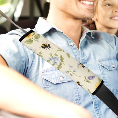 2 Pack Floral Wild Flower Yellow Bee Car Seat Straps Shoulder Pads Universal Soft and Comfortable Seat Belt Cushion for Adults and Children, Stroller Pushchair High Chair - color: Pattern 29
