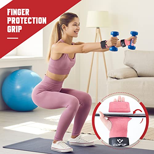 COFOF Weight Lifting Wrist Strap, Double Layer Leather Wrist Strap for Deadlift and Powerlifting, Adjustable Neoprene Padded Gym Workout Lifting Hooks (Pair) - color: Pink