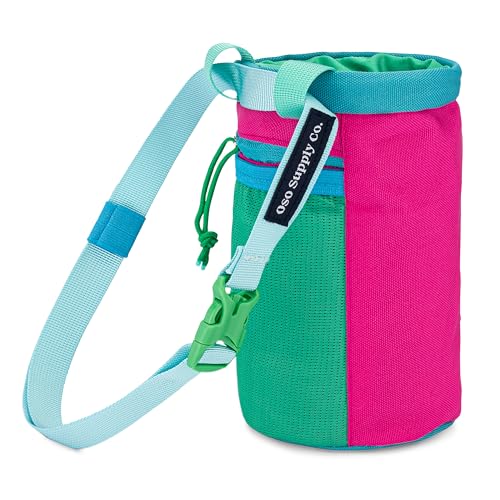 Classic Chalk Bag for Rock Climbing, Bouldering Chalk Bag Bucket with Quick-Clip Belt, Zippered Pockets and Pouch - Perfect Indoor/Outdoor Rock Climbing Gear Equipment - color: Magenta & Teal
