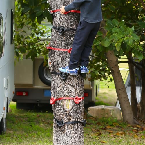 TOPNEW 18 Ninja Tree Climbing Holds for Kids Climber, Red & Black Tree Climbing Kit with 6 Ratchet Straps for Outdoor Ninja Warrior Obstacle Course Training - style: 18 Black and Red Climbing Holds