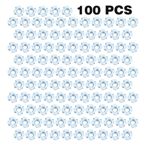 T-Nut, GudeTap 1/4"-20 T-Nuts, 4-Pronged Tee Nut (100 PCS) – Zinc Plated Steel, Rustproof, for Wood, Rock Climbing Holds, Furniture, Cabinetry - color: Zinc Plated Steel