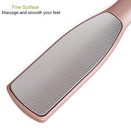 BEZOX Foot File Callus Remover, Double Sided Foot Scrubber for Dead Skin, Stainless Steel Pedicure File for Cracked Heel W/Cloth Storage Bag & Gift Box - style: Rose Golden