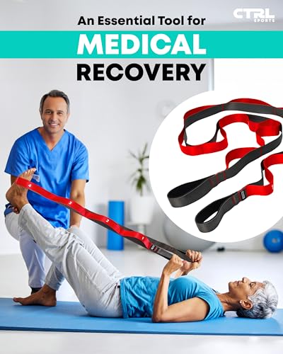 Stretching Strap with Loops - Non Elastic Stretch Band for Physical Therapy, Yoga Strap for Stretching Equipment, Stretch Bands for Exercise and Flexibility - Fascia, Hamstring & Leg Stretcher Belt - style: 12 Loops - Red