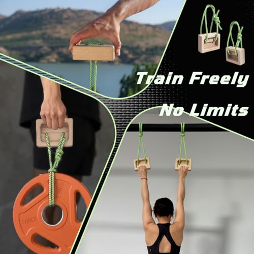 Portable Climbing Hangboard Dual Depth Wooden Grip Blocks for Finger Strength, Power, and Forearm Training Beech Wood Hang Board with Adjustable Rope and Carabiners - color: Wooden Grip*2