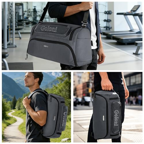 Goloni Gym Bag for Men & Women,40L Large 3 in 1 Sports Travel Duffel Bag with Shoes Compartment and Wet Pocket,Weekender Overnight Backpack,Grey - color: Grey