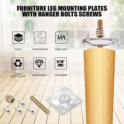 Glarks 8 Sets Sliver Furniture Leg Mounting Plates Set, 8Pcs Leg Attachment Plates with 40pcs 5/16" Hanger Bolts Screws for Furniture Sofa Couches Seats
