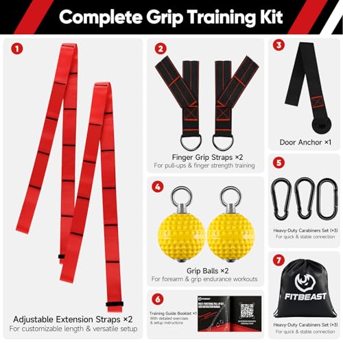 FitBeast Pull Up Ball Grips & Finger Straps Set – Grip Balls for Dead Hangs, Pull Ups, Climbing & Home Gym Training - color: Red