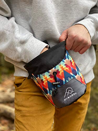 Rock Climbing Chalk Bag | Wide Opening & Fleece Lined | Removable Belt | Large Zippered Pocket | Brush Holder Loops | Bouldering, Gym, Crossfit - color: Sunset Orange
