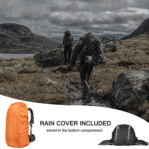 Loowoko 50L Hiking Backpack, Waterproof Camping Essentials Bag with Rain Cover, 45+5 Liter Lightweight Backpacking Back Pack - color: Black