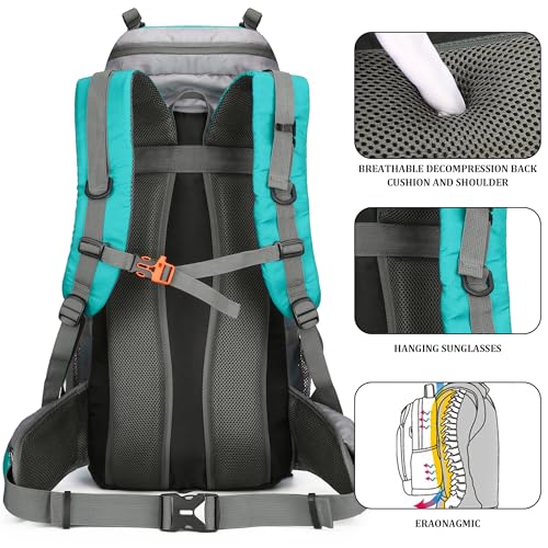 75L Hiking Backpack with Rain Cover Waterproof Camping Backpack Shoes Warehouse for Men Women, Frameless - color: Lakeblue, size: 60L